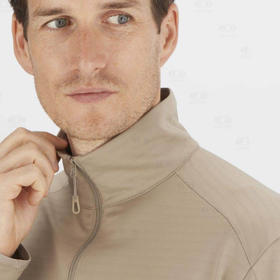 Beige Salomon ESSENTIAL LIGHTWARM Men's Hoodie | US-L2523