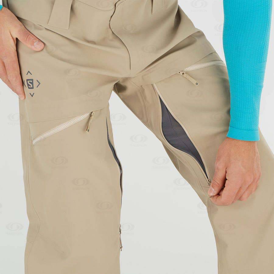 Beige Salomon STANCE 3L BIB Men's Ski Pants | US-S2598