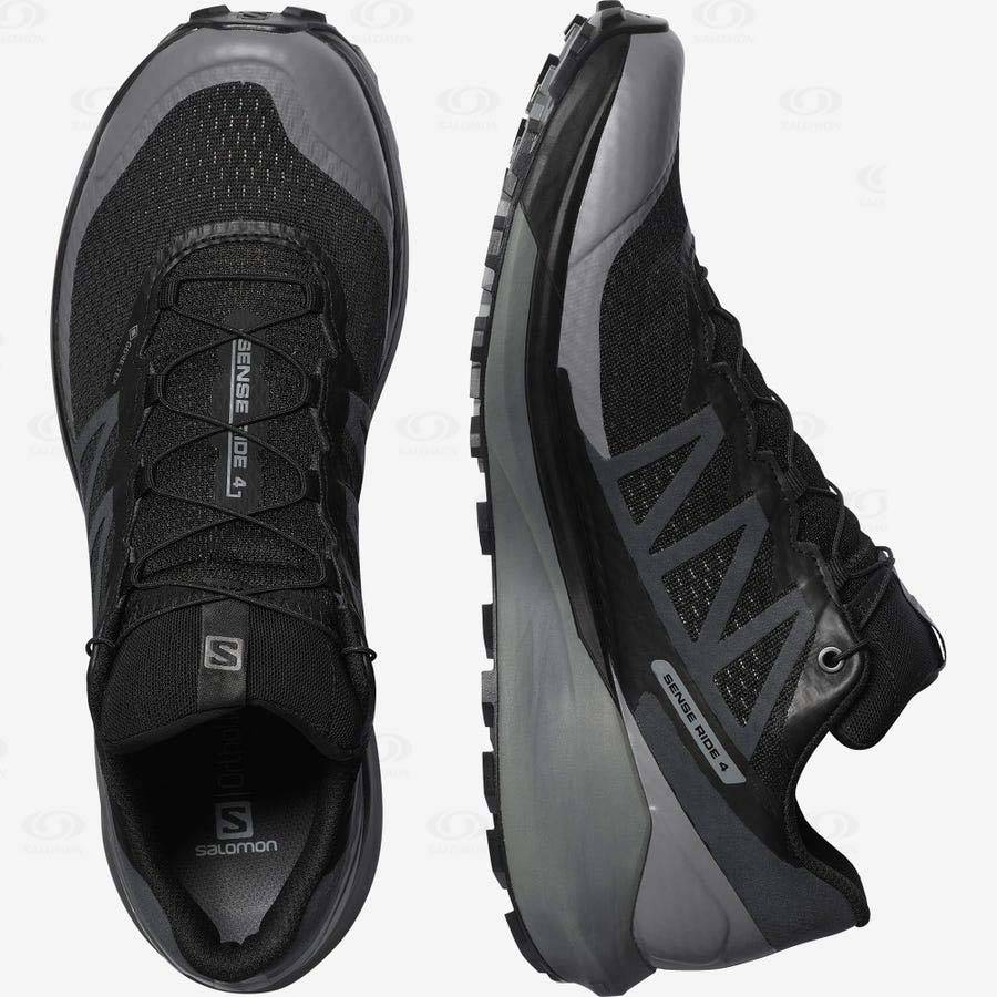 Black / Black Salomon SENSE RIDE 4 GORE-TEX INVISIBLE FIT Men's Trail Running Shoes | US-L1599