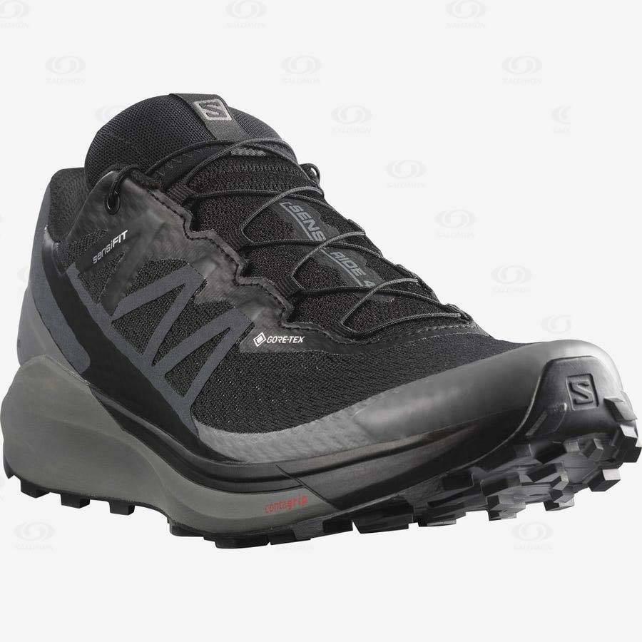 Black / Black Salomon SENSE RIDE 4 GORE-TEX INVISIBLE FIT Men's Trail Running Shoes | US-L1599