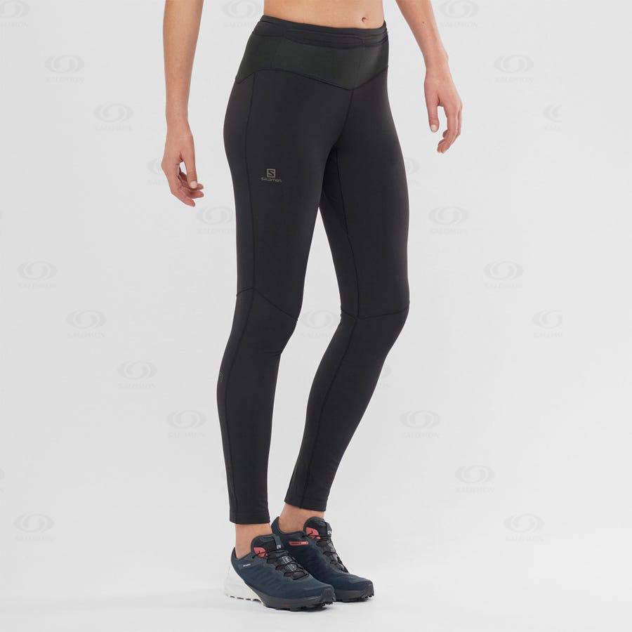 Black / Black Salomon XA WARM Women's Running Tights | US-W2740