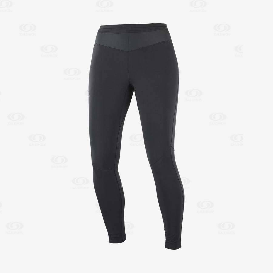 Black / Black Salomon XA WARM Women\'s Running Tights | US-W2740