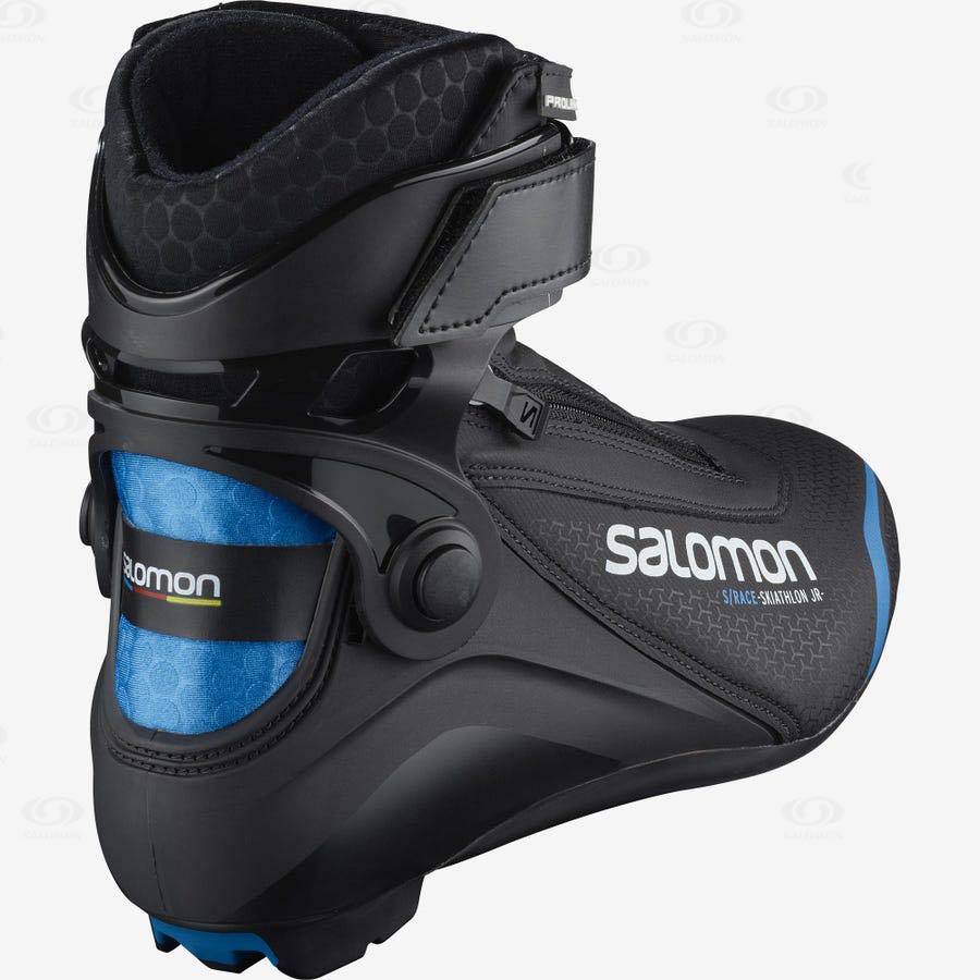 Black / Blue Salomon S/RACE SKIATHLON JUNIOR PROLINK kids Ski Boots | US-N1659