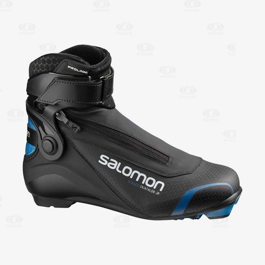 Black / Blue Salomon S/RACE SKIATHLON JUNIOR PROLINK kids Ski Boots | US-N1659