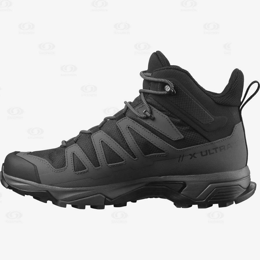 Black / Blue Salomon X ULTRA 4 MID WIDE GORE-TEX Men's Hiking Shoes | US-L1473