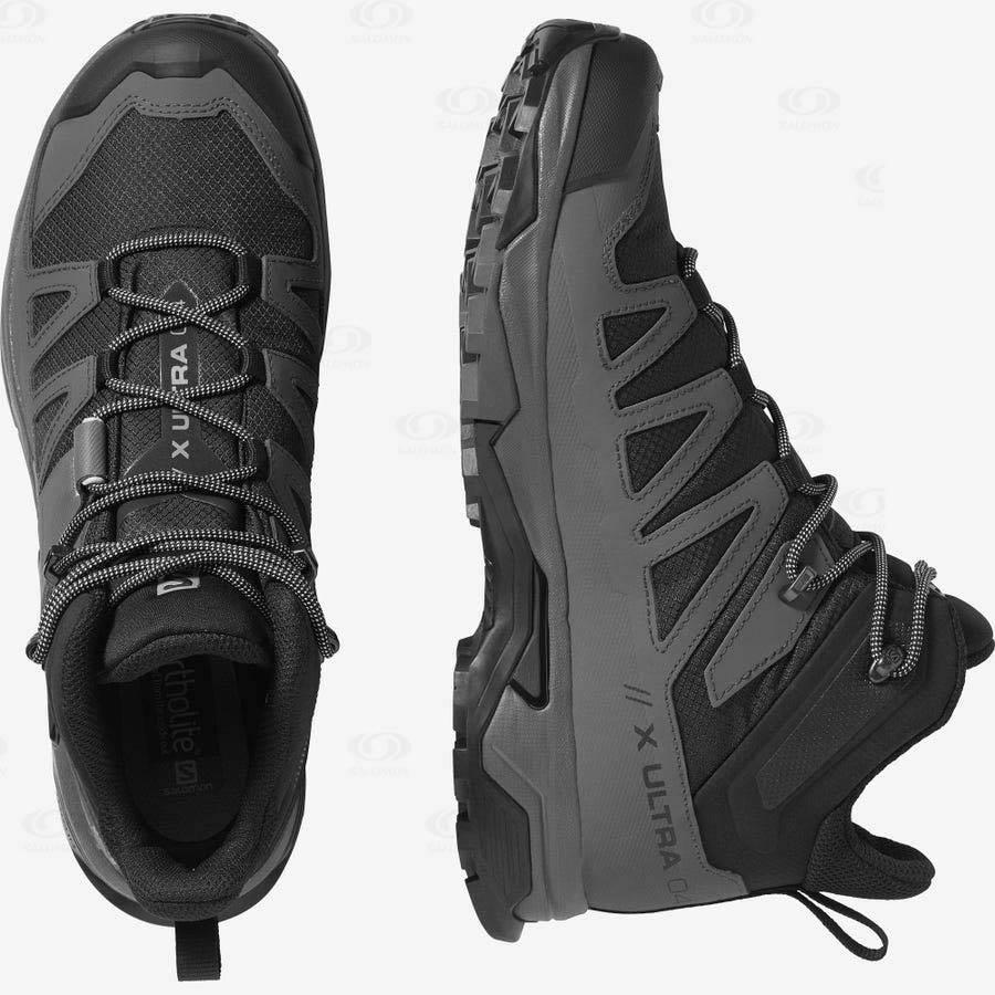 Black / Blue Salomon X ULTRA 4 MID WIDE GORE-TEX Men's Waterproof Shoes | US-M1741