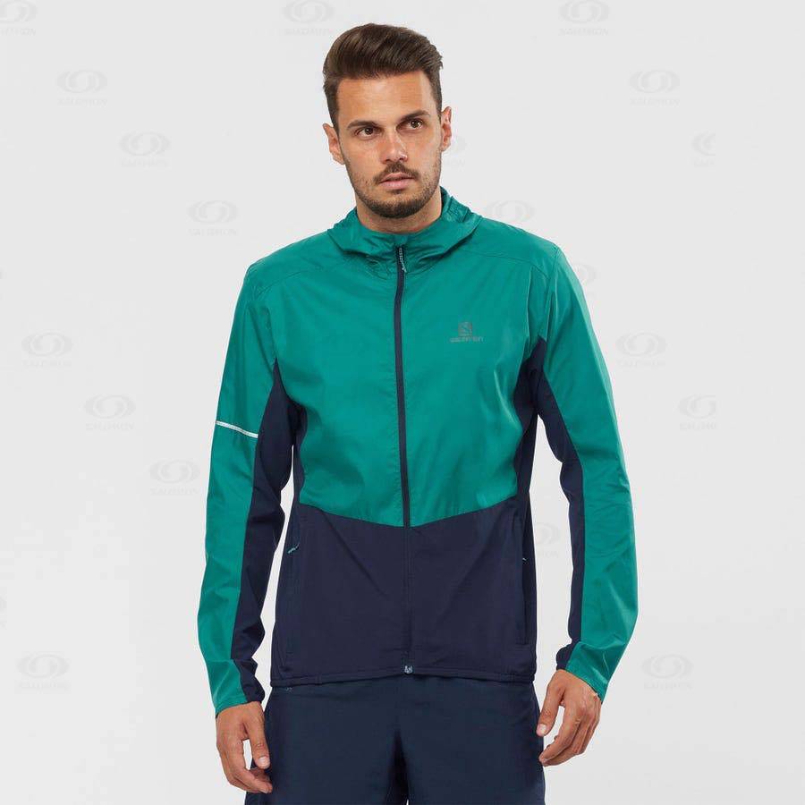 Black / Green Salomon AGILE WIND Men's Windbreakers Jacket | US-S1632