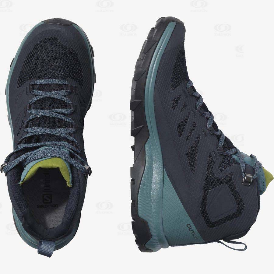 Black / Green Salomon OUTLINE MID GORE-TEX Women's Hiking Shoes | US-L1704