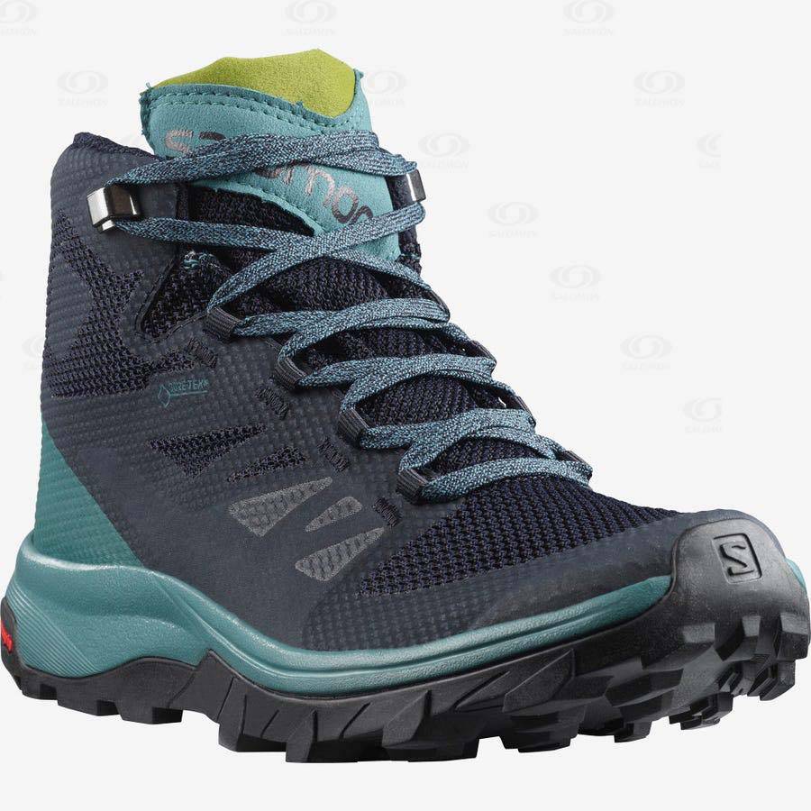 Black / Green Salomon OUTLINE MID GORE-TEX Women's Hiking Shoes | US-L1704