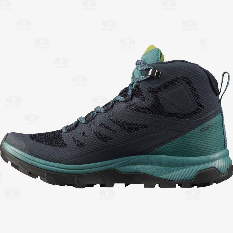 Black / Green Salomon OUTLINE MID GORE-TEX Women's Waterproof Shoes | US-O2090