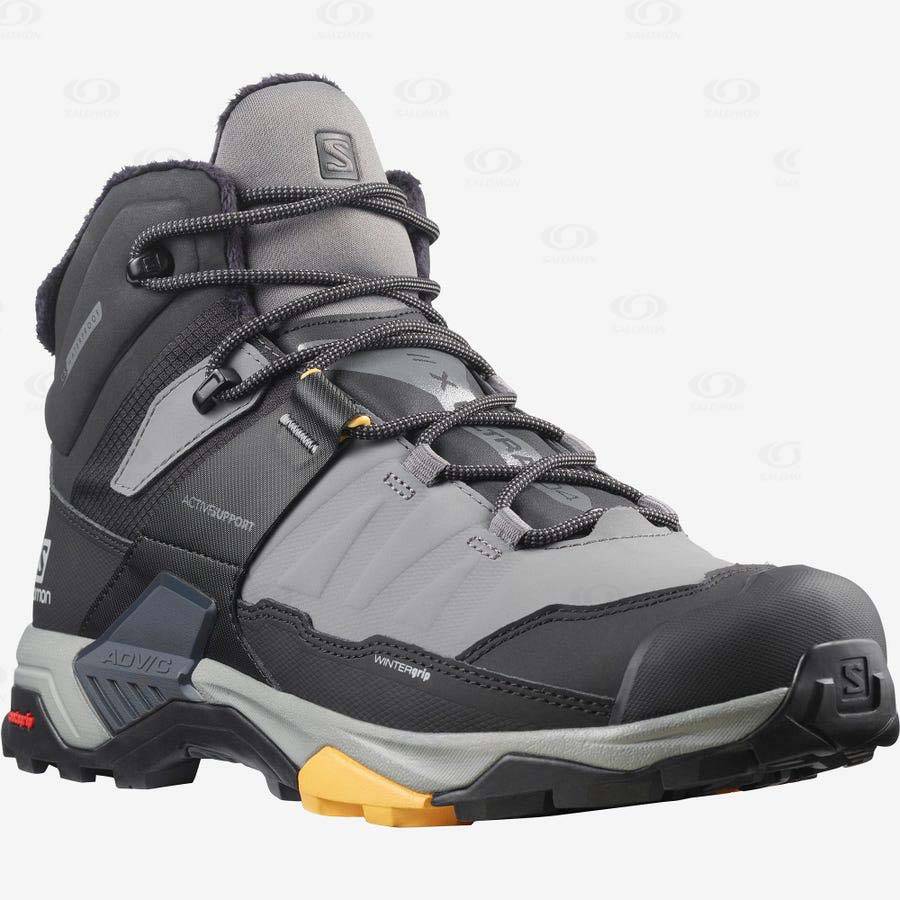 Black / Grey Salomon X ULTRA 4 MID WINTER THINSULATE™ CLIMASALOMON™ Men's Waterproof Boots | US-O1392