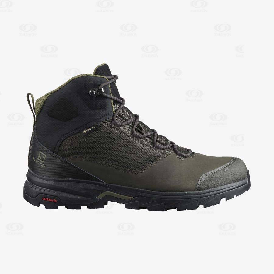 Black / Olive Salomon OUTWARD GORE-TEX Men\'s Hiking Shoes | US-A1297