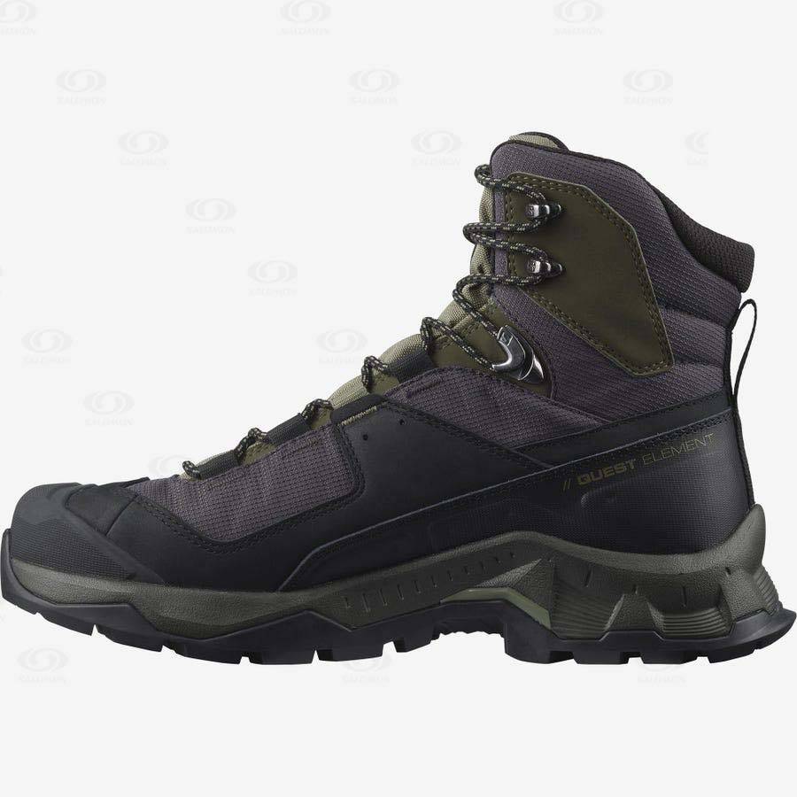 Black / Olive Salomon QUEST ELEMENT GORE-TEX Men's Hiking Shoes | US-M1391