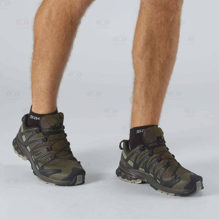 Black / Olive Salomon XA PRO 3D V8 WIDE Men's Hiking Shoes | US-S2017