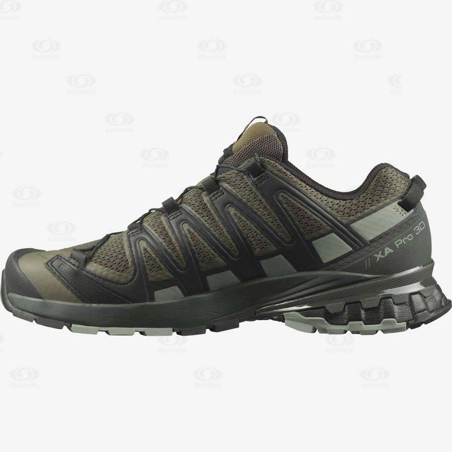 Black / Olive Salomon XA PRO 3D V8 WIDE Men's Hiking Shoes | US-S2017