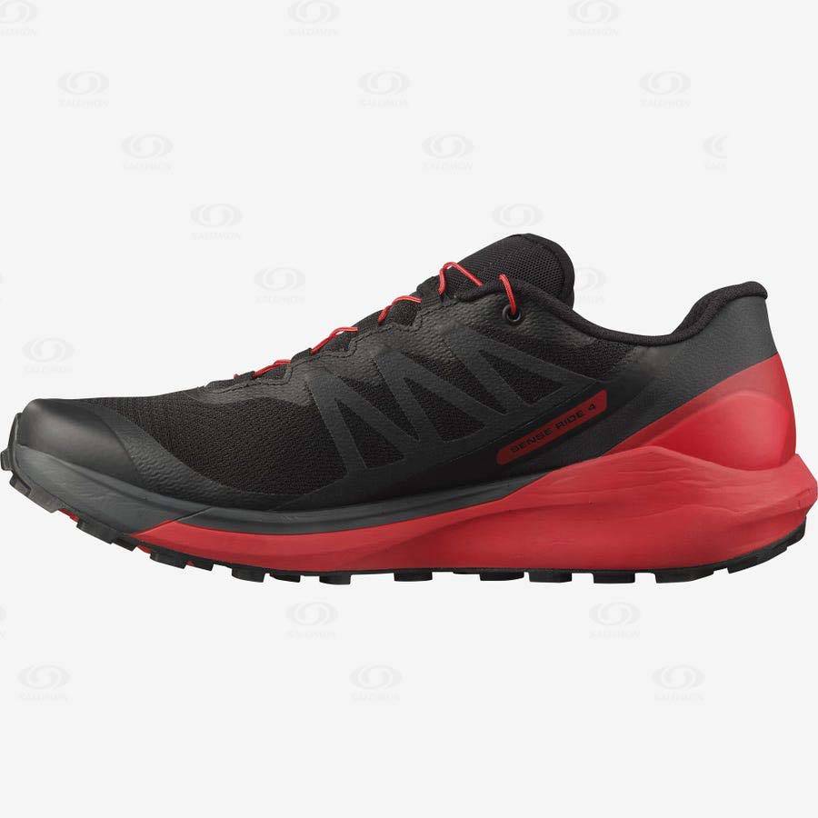 Black / Red Salomon SENSE RIDE 4 Men's Trail Running Shoes | US-L2446