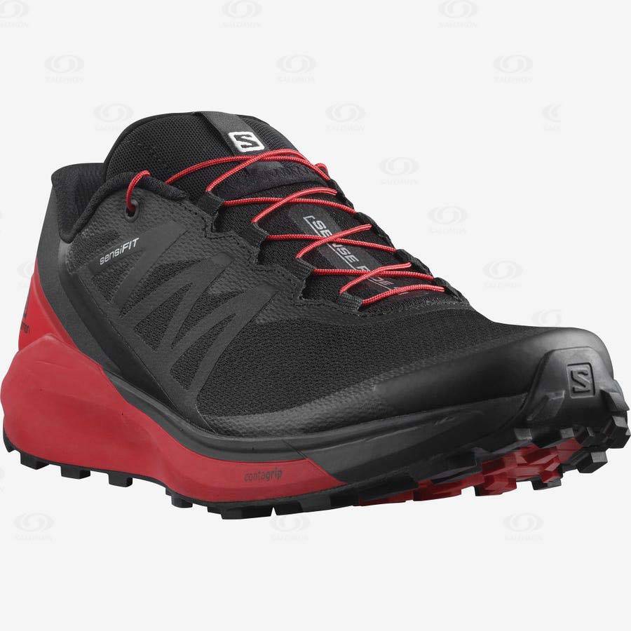 Black / Red Salomon SENSE RIDE 4 Men's Trail Running Shoes | US-L2446