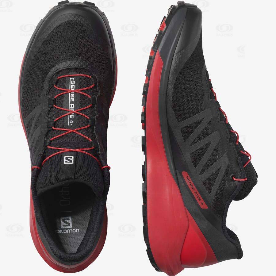 Black / Red Salomon SENSE RIDE 4 Men's Trail Running Shoes | US-L2446