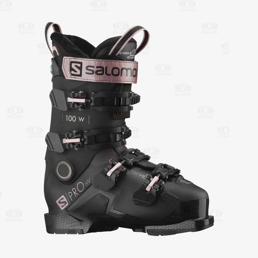 Black / Rose Gold Salomon S/PRO HV 100 Women\'s Ski Boots | US-N1176