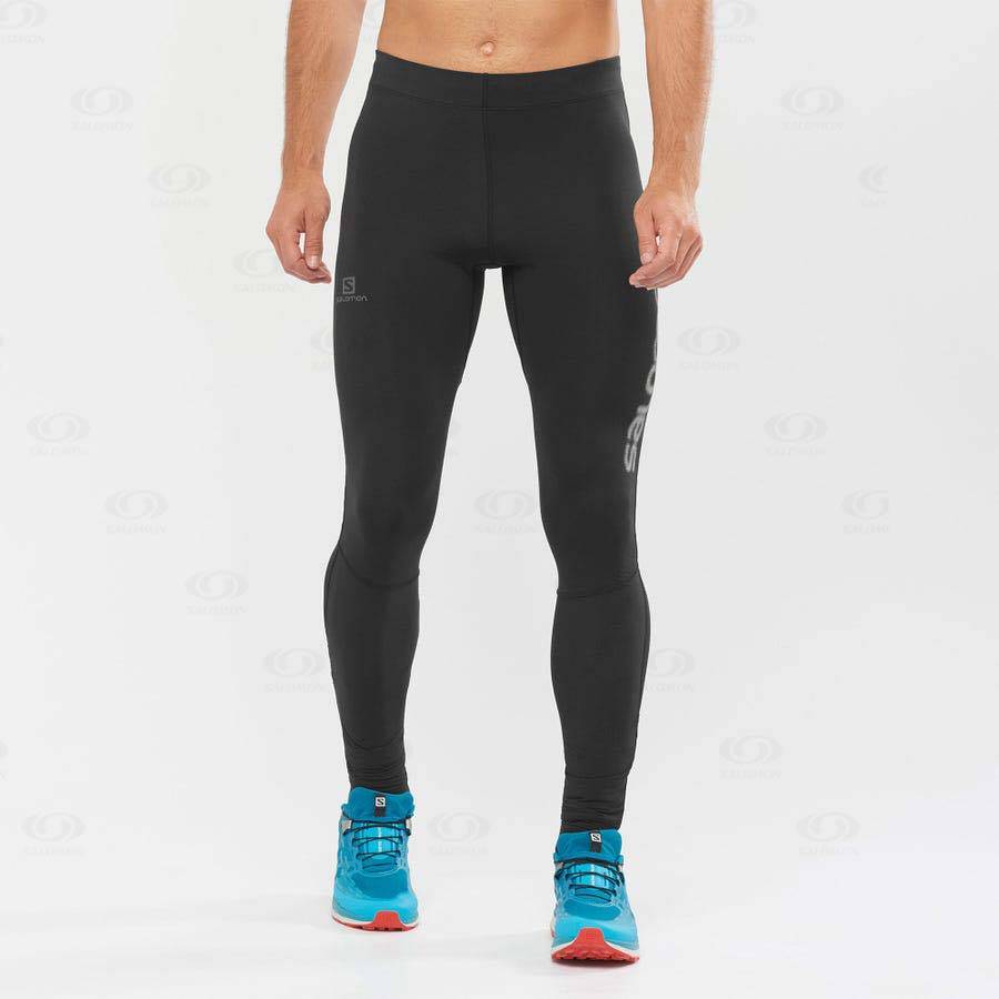 Black Salomon AGILE LONG Men's Running Tights | US-N1855