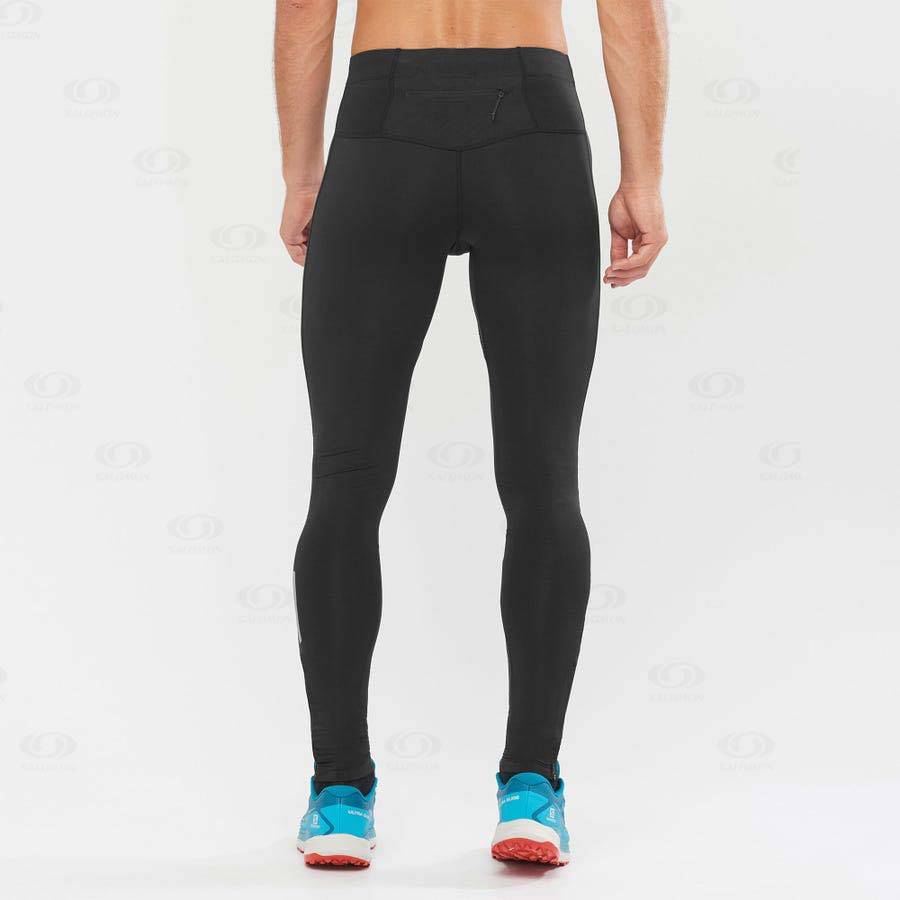 Black Salomon AGILE LONG Men's Running Tights | US-N1855