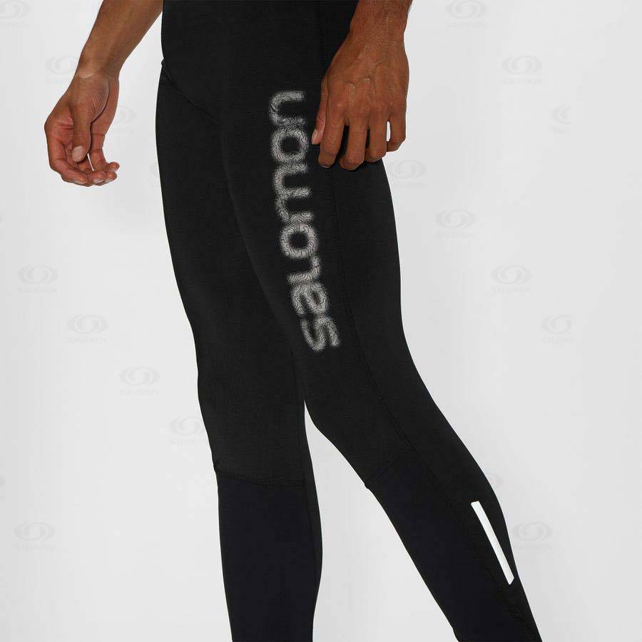 Black Salomon AGILE LONG Men's Running Tights | US-N1855