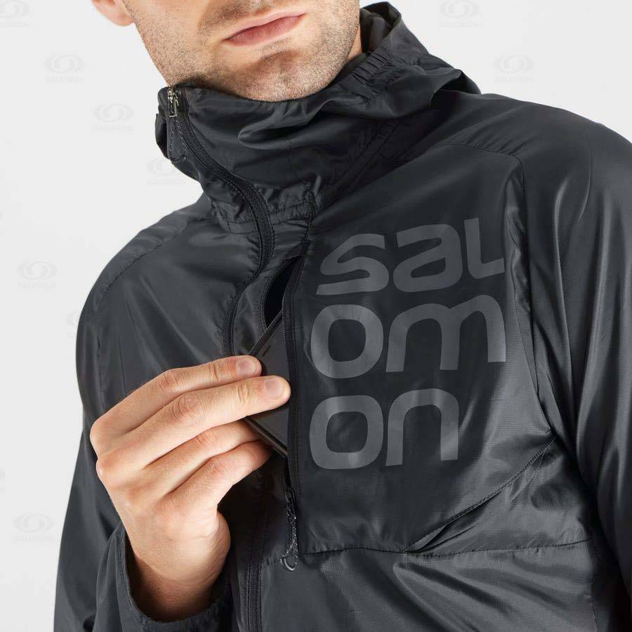 Black Salomon BONATTI CROSS WIND Men's Windbreakers Jacket | US-O1217