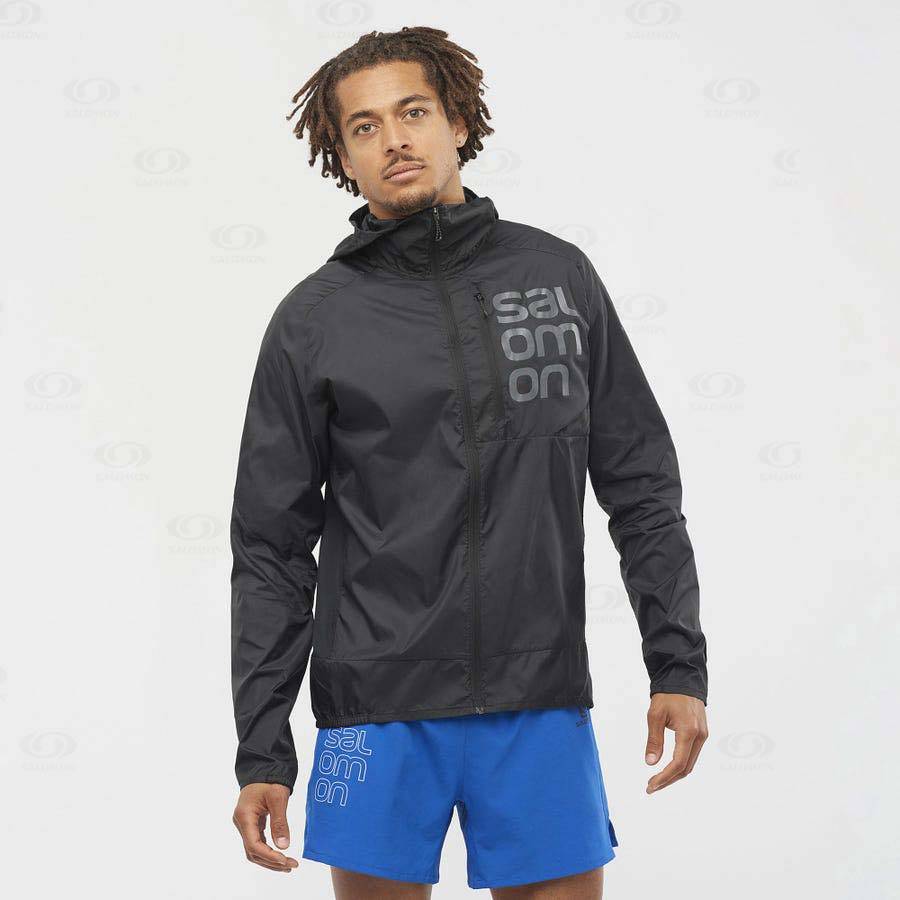 Black Salomon BONATTI CROSS WIND Men's Windbreakers Jacket | US-O1217