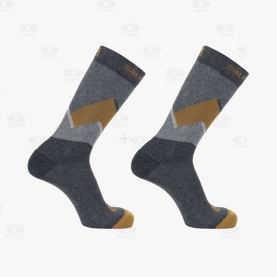 Black Salomon OUTLINE CREW 2-PACK Men's Socks | US-M1356