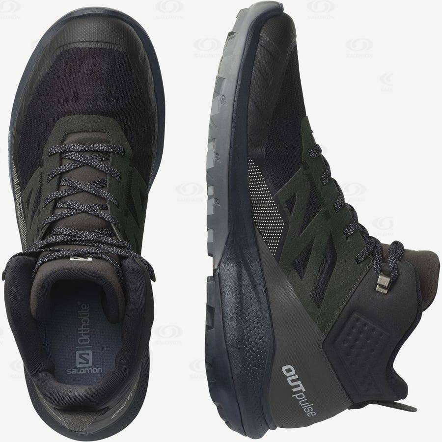 Black Salomon OUTPULSE MID GORE-TEX Men's Hiking Shoes | US-M2553