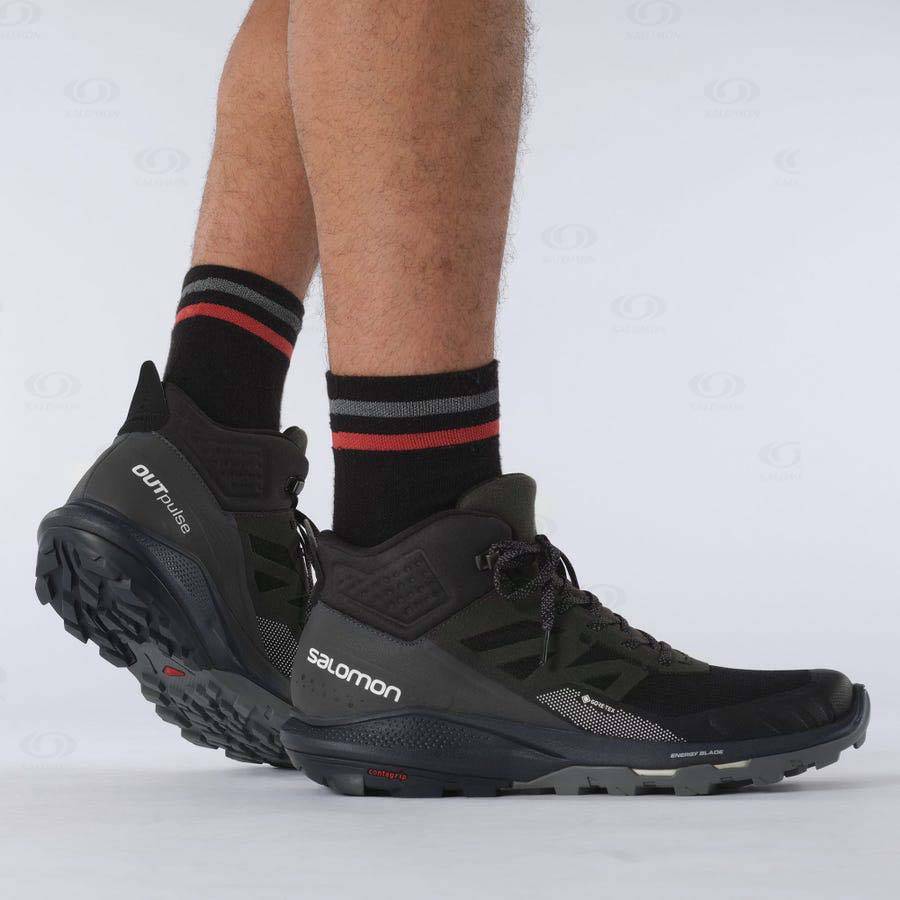 Black Salomon OUTPULSE MID GORE-TEX Men's Hiking Shoes | US-M2553