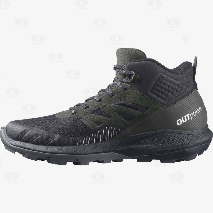 Black Salomon OUTPULSE MID GORE-TEX Men's Hiking Shoes | US-M2553