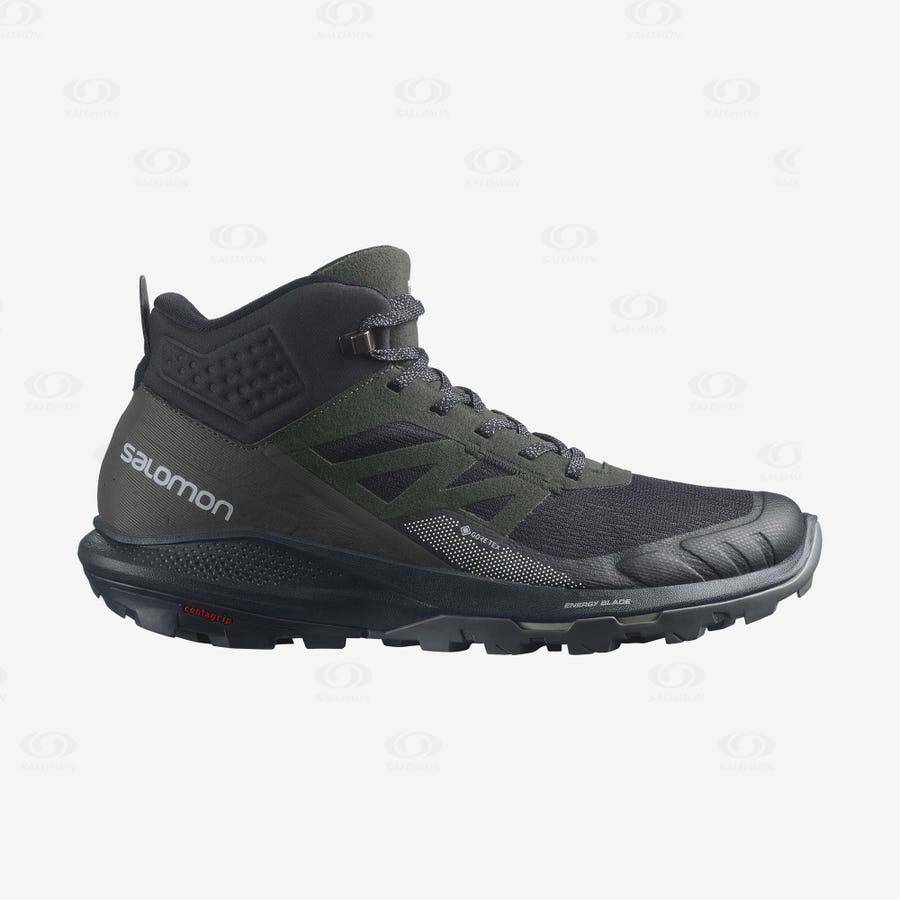 Black Salomon OUTPULSE MID GORE-TEX Men\'s Hiking Shoes | US-M2553