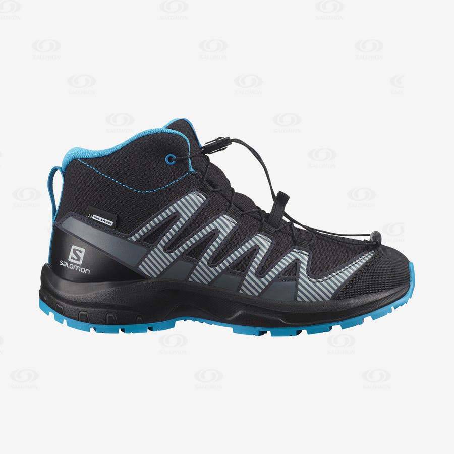 Black Salomon XA PRO V8 MID CLIMASALOMON™ WATERPROOF kids Hiking Shoes | US-A2529