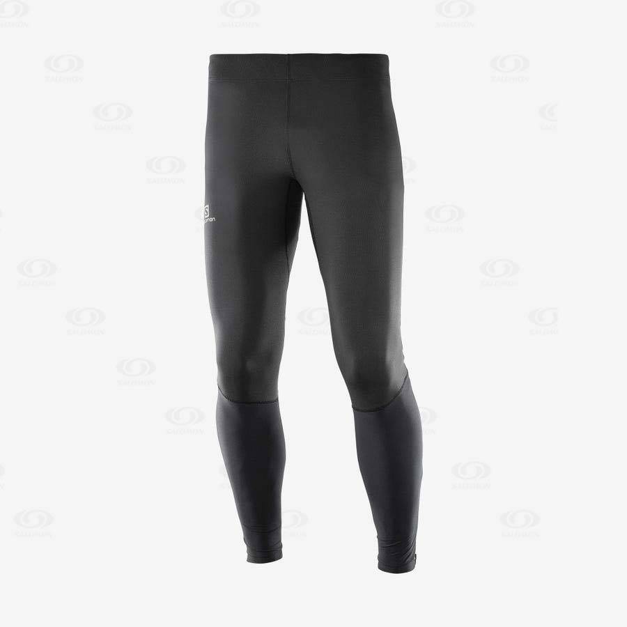 Black / Yellow Salomon AGILE LONG Men's Running Tights | US-O2139