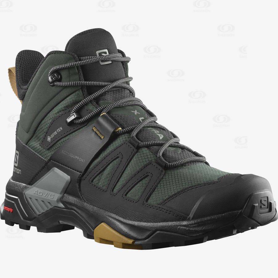 Green / Black Salomon X ULTRA 4 MID GORE-TEX Men's Waterproof Shoes | US-M1993