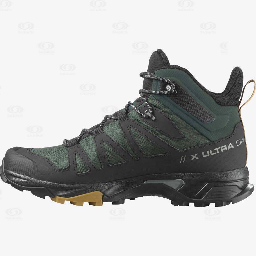 Green / Black Salomon X ULTRA 4 MID GORE-TEX Men's Waterproof Shoes | US-M1993