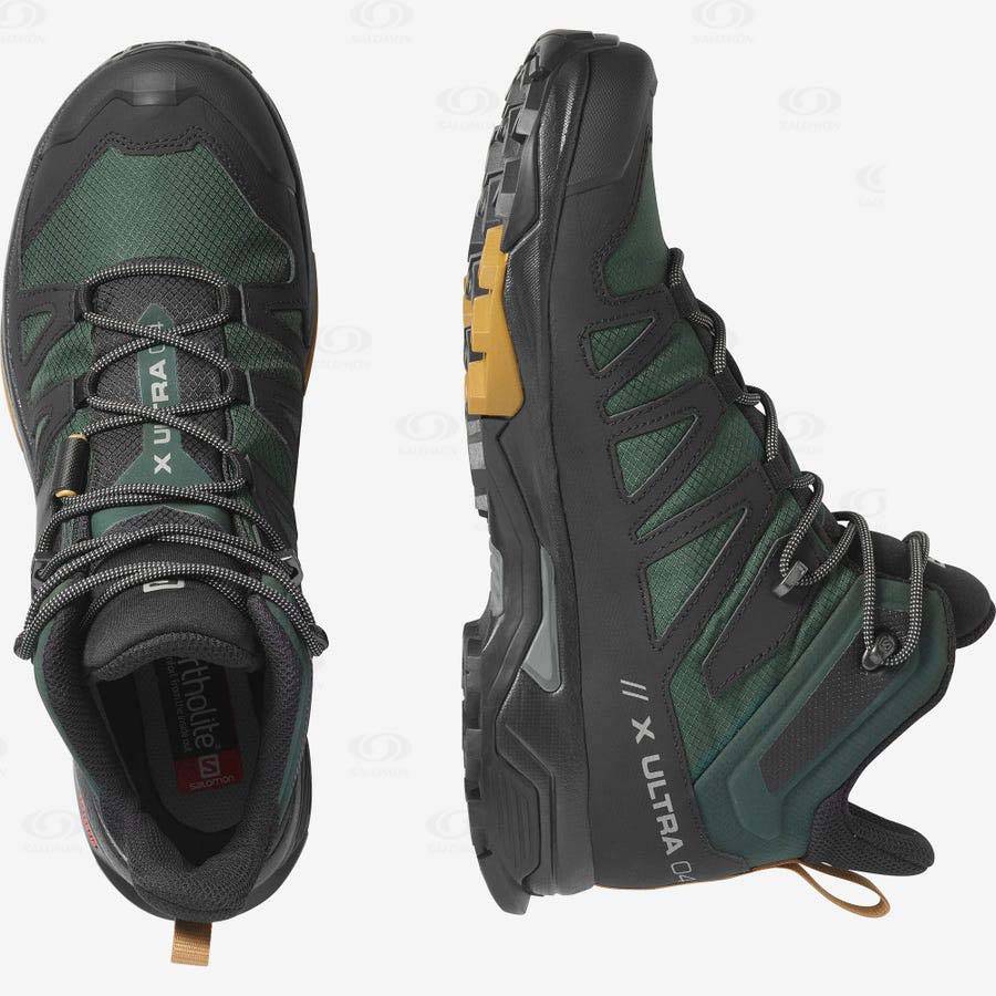 Green / Black Salomon X ULTRA 4 MID GORE-TEX Men's Waterproof Shoes | US-M1993