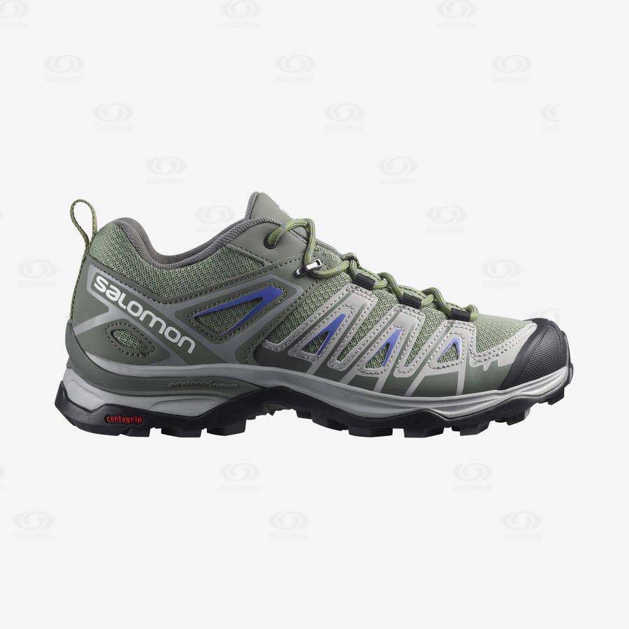 Green / Grey Salomon X ULTRA PIONEER Women\'s Hiking Shoes | US-W1390