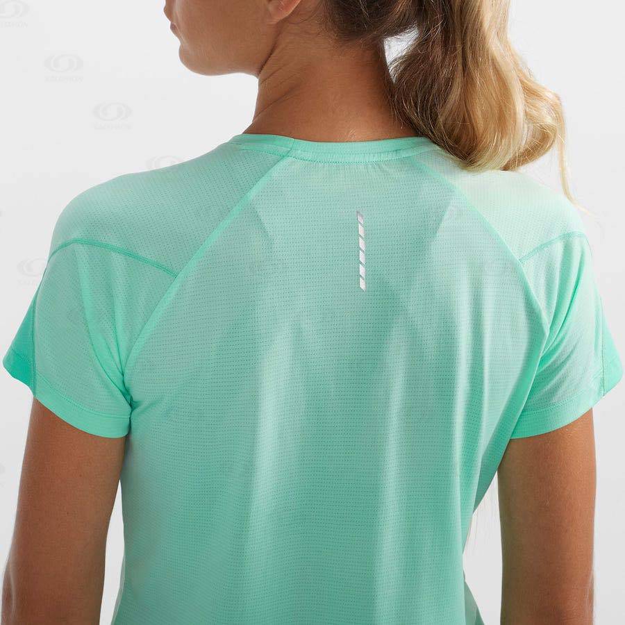 Green Salomon CROSS RUN Women's T Shirts | US-S1415