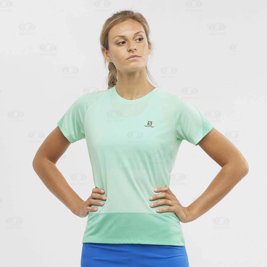 Green Salomon CROSS RUN Women's T Shirts | US-S1415