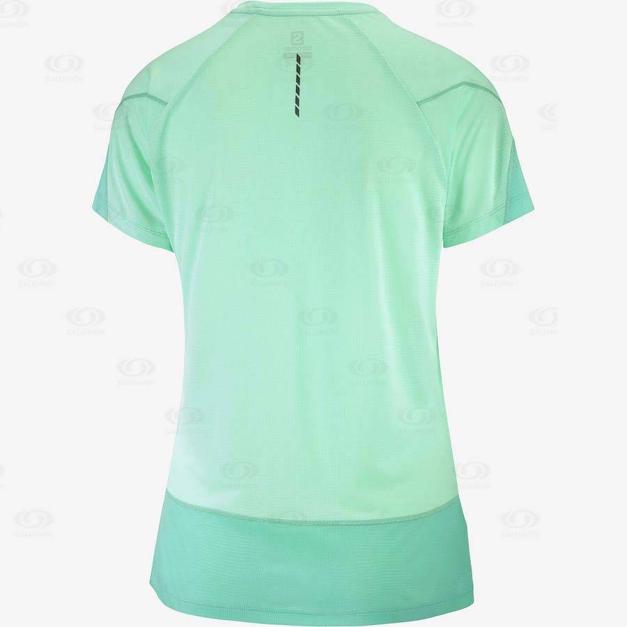 Green Salomon CROSS RUN Women's T Shirts | US-S1415