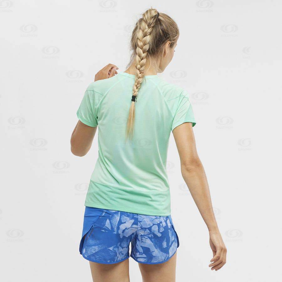 Green Salomon CROSS RUN Women's T Shirts | US-S1415