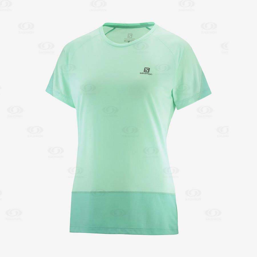 Green Salomon CROSS RUN Women\'s T Shirts | US-S1415