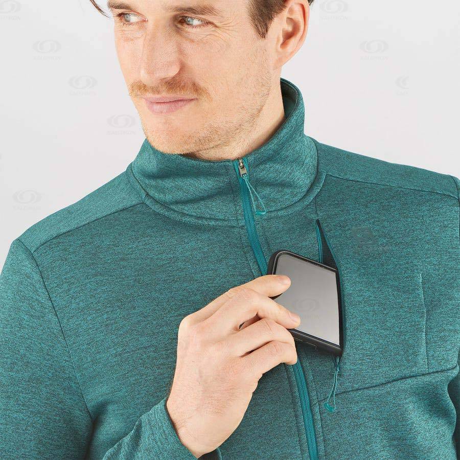 Green Salomon ESSENTIAL LIGHTWARM HEATHER Men's Hoodie | US-A1948