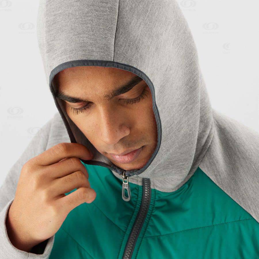 Green Salomon ESSENTIAL XWARM HYBRID Men's Hoodie | US-M1055