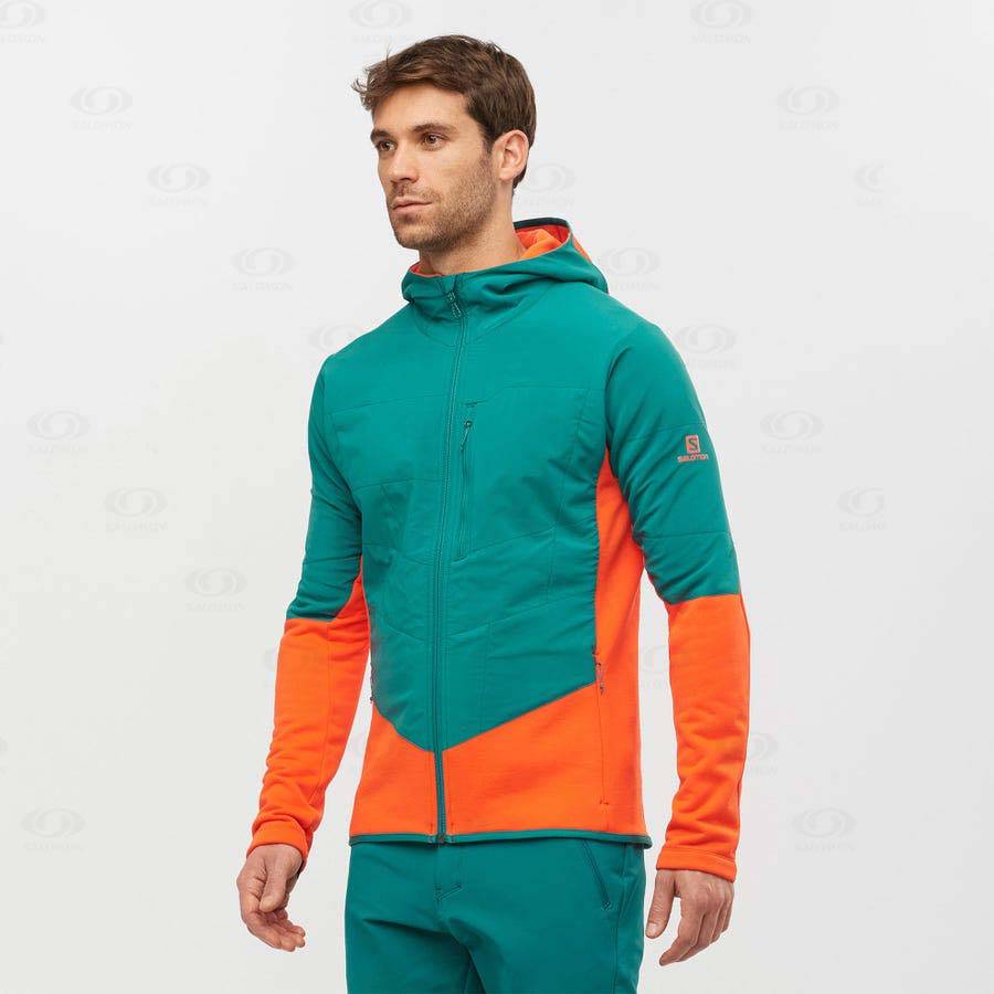 Green Salomon OUTLINE WARM HYBRID Men's Hoodie | US-S2199