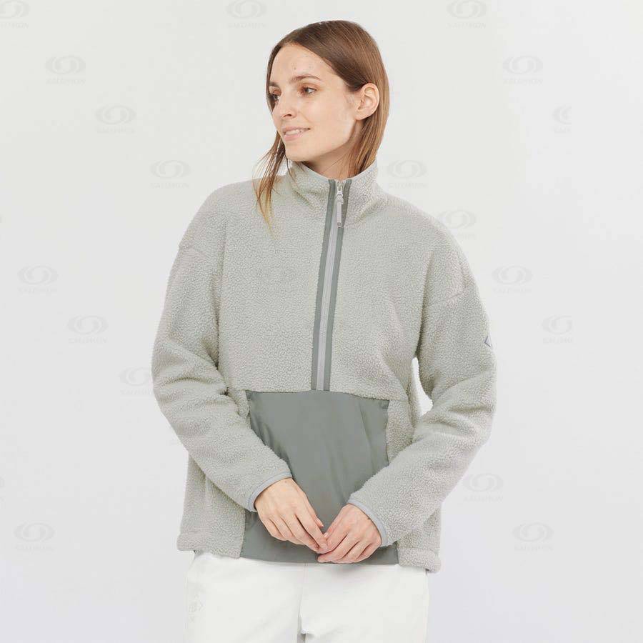 Green Salomon SNOWSHELTER TEDDY Women's Hoodie | US-O1931