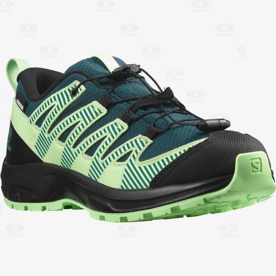 Green Salomon XA PRO V8 CLIMASALOMON™ WATERPROOF kids Trail Running Shoes | US-A1766