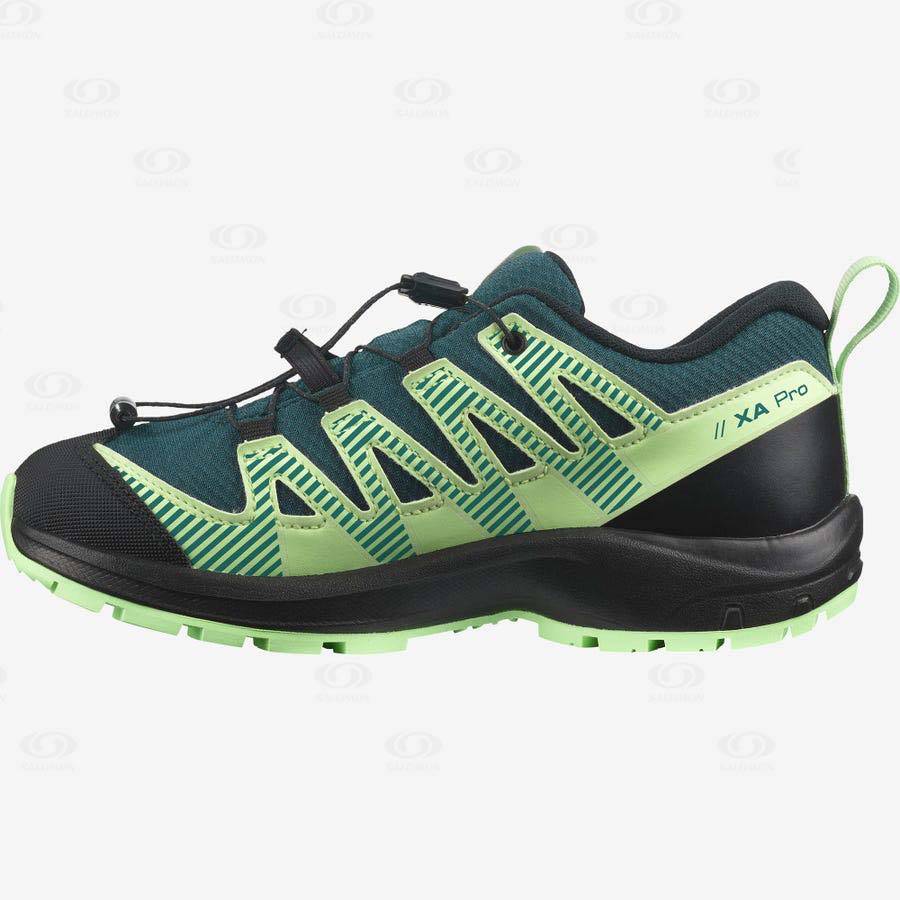 Green Salomon XA PRO V8 CLIMASALOMON™ WATERPROOF kids Trail Running Shoes | US-A1766